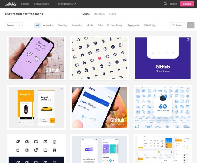 dribbble melhores sites para encontrar icones gratis designe