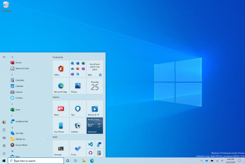 novo menu iniciar windows 10 designe