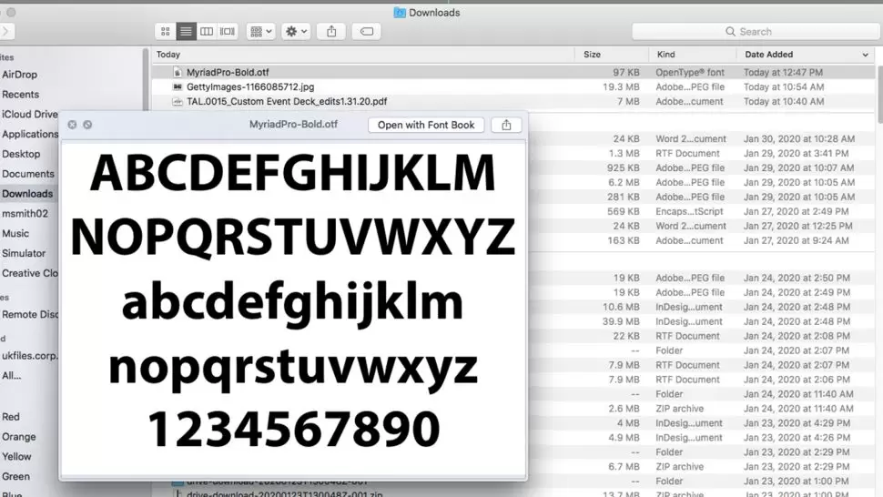 How to add fonts in Photoshop: Font in Downloads folder
