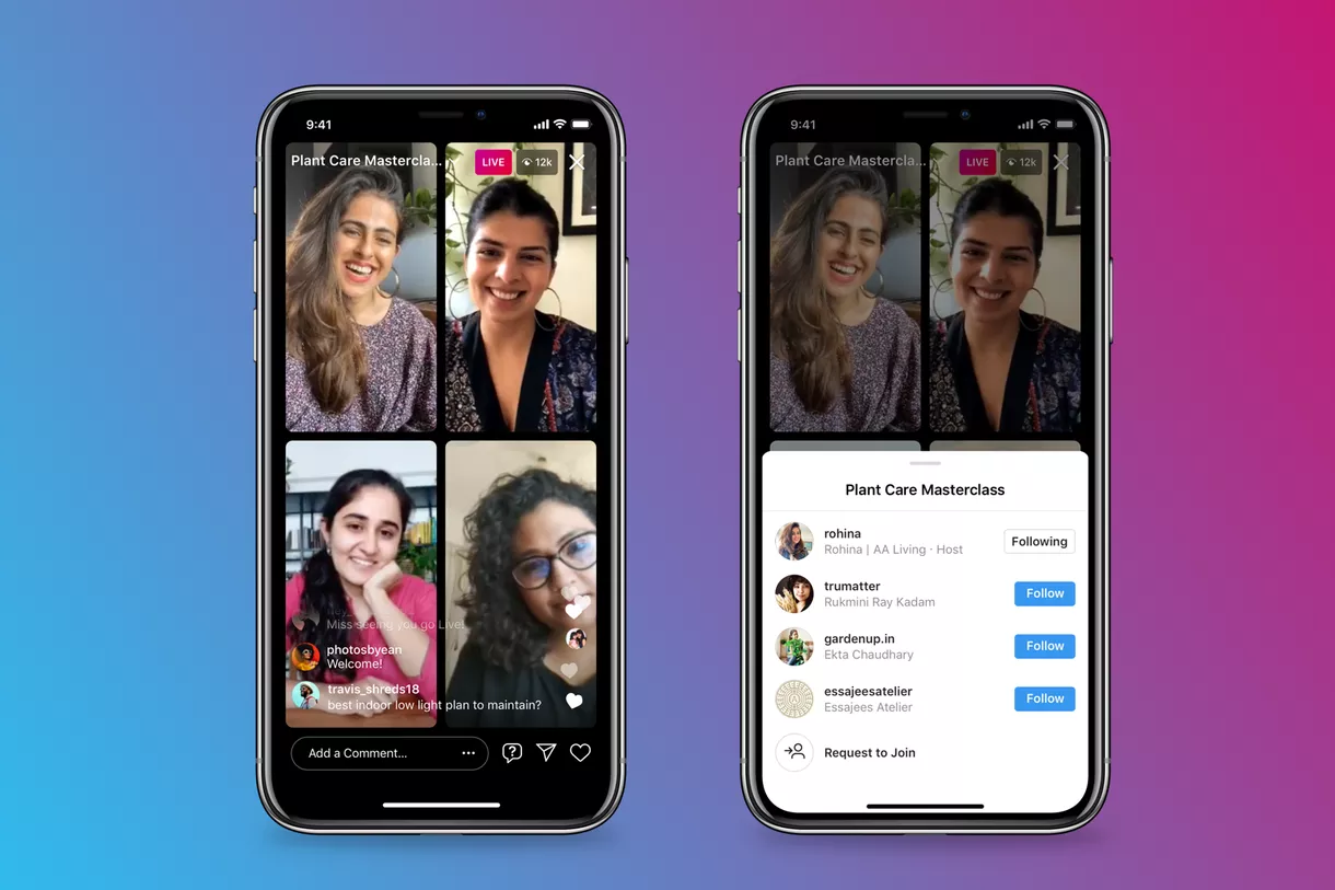 Novo recurso Live Rooms do Instagram permite que até quatro pessoas entrem ao vivo ao mesmo tempo