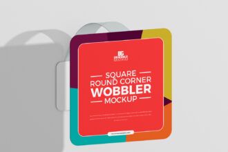 Mockup de Wobbler com Cantos Redondos em Quadrado Livre 10 Wobbler Mockups Grátis: Baixe e Personalize Designs Impressionantes